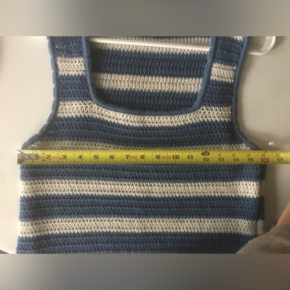 Free People Beach Cotton Blend Striped Knit Tank Dress Blue & Cream Large - Picture 10 of 10